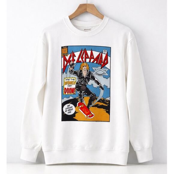 People of Leisure Def Leppard S Graphic Sweatshirt White Women - Picture 3 of 10